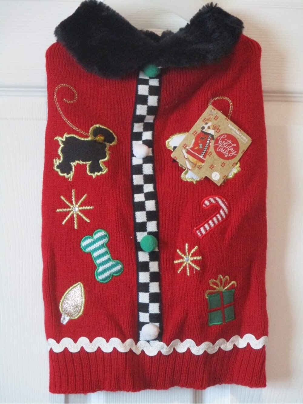 Holiday Tails Adorable Ugly Dog Sweater Size Large 17" to 19" Neck to Tail New